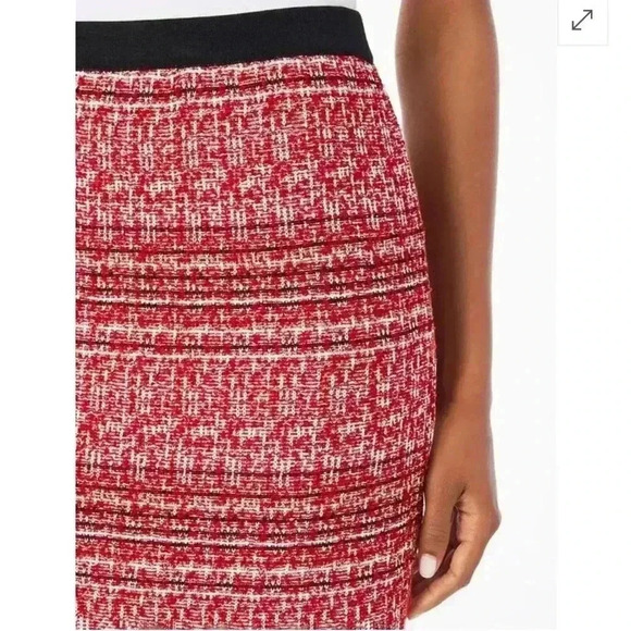 MING WANG 
Tweed Texture Knit Knee-Length Skirt In Crimson/Black/Muslin - Picture 1 of 6